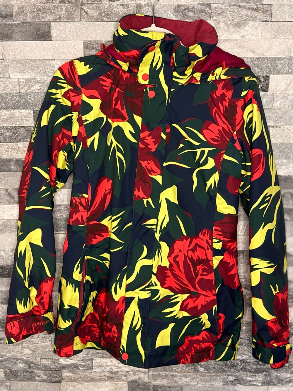 Burton Floral Hooded Ski Jacket - Red, Yellow & Black